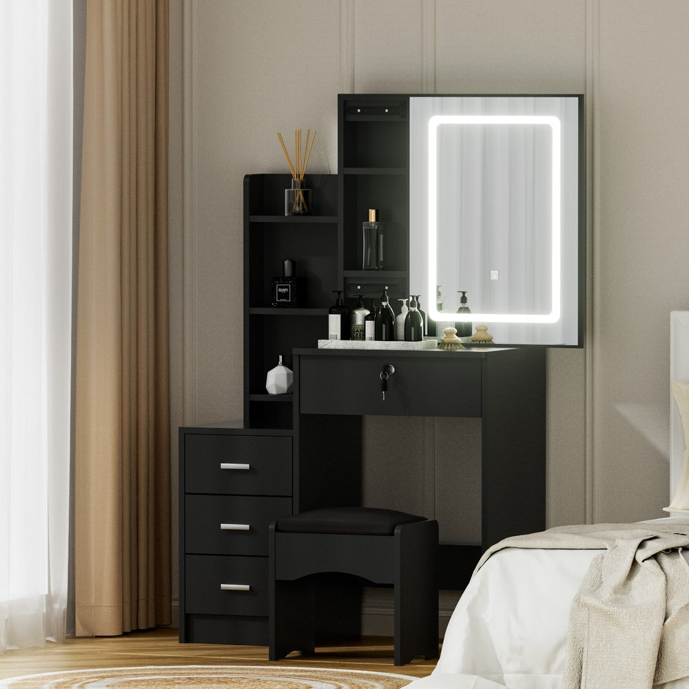 Artiss Dressing Table Vanity Desk Set Stool Led Black Awezingly
