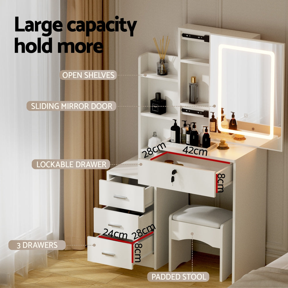 Artiss Dressing Table Vanity Desk Set Stool Led White Awezingly