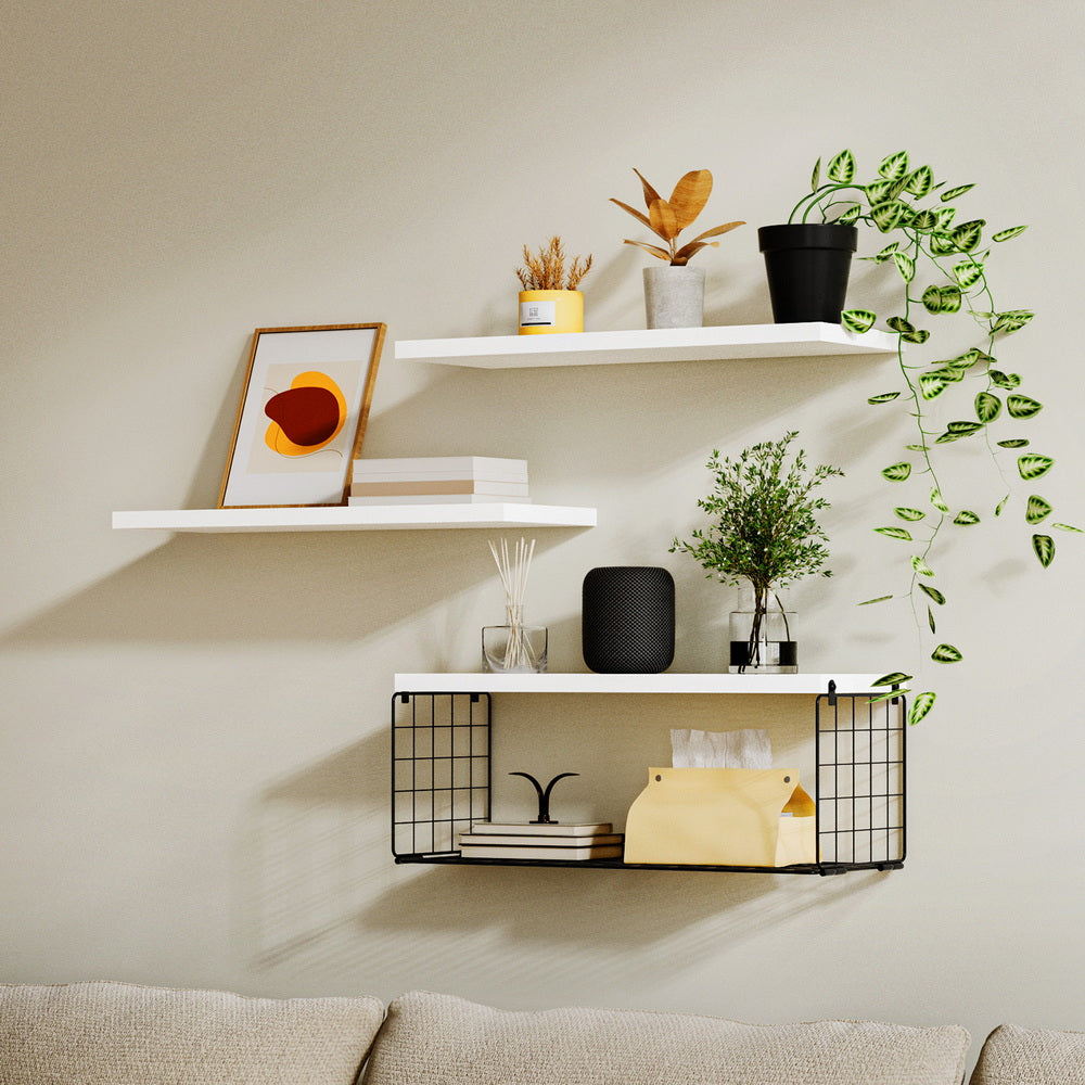 Artiss Floating Wall Shelf Set of 3 White Awezingly