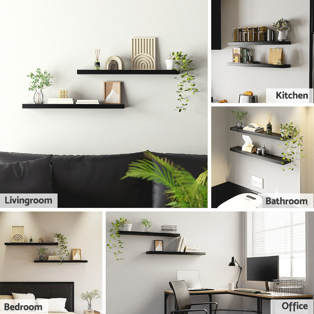 Artiss Floating Wall Shelf Set of 2 Black 90CM Awezingly