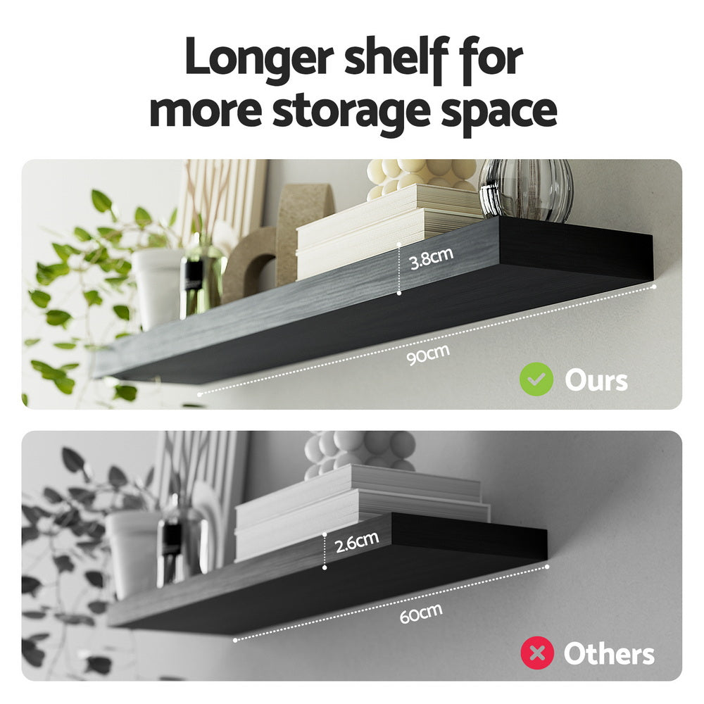 Artiss Floating Wall Shelf Set of 2 Black 90CM Awezingly