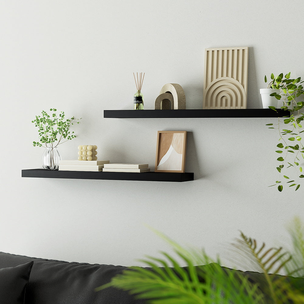 Artiss Floating Wall Shelf Set of 2 Black 90CM Awezingly