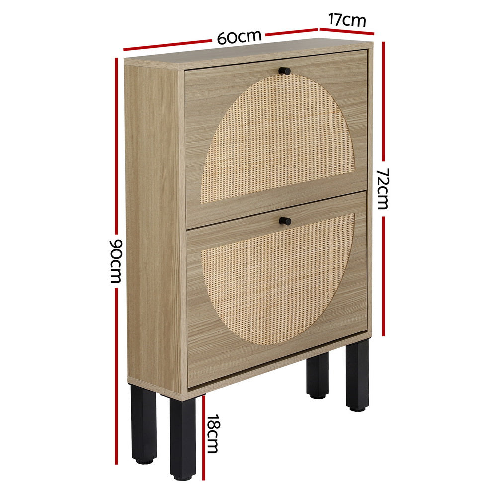 Artiss Shoe Cabinet 2 Drawers Rattan 6 Pairs Artiss