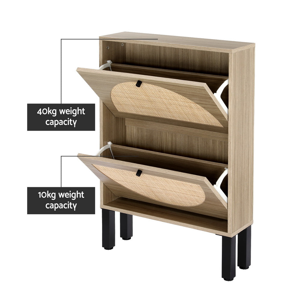 Artiss Shoe Cabinet 2 Drawers Rattan 6 Pairs Artiss