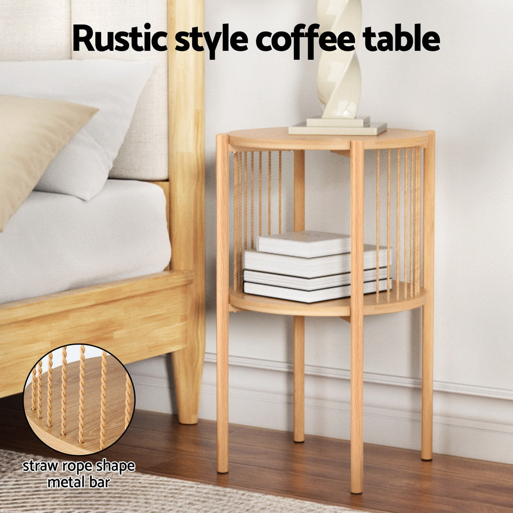 Artiss Coffee Table 2-Tier Round Wood Artiss