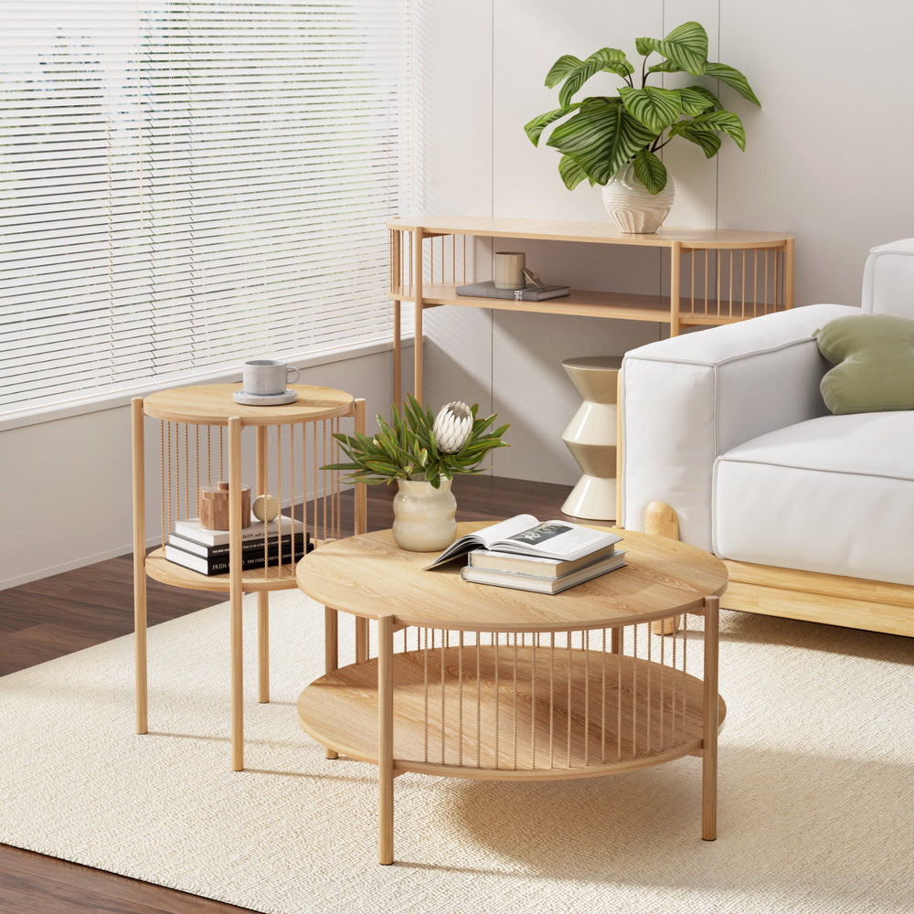 Artiss Coffee Table 2-Tier Round Wood Artiss