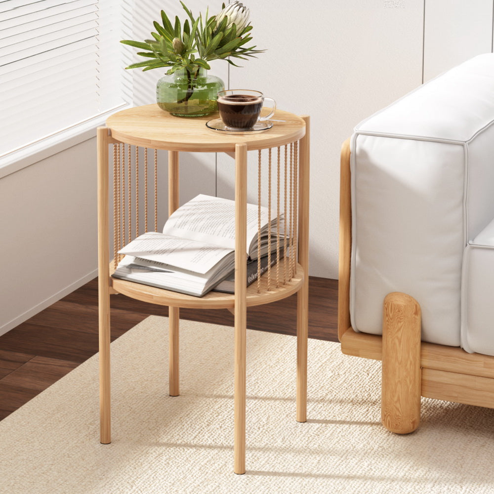 Artiss Coffee Table 2-Tier Round Wood Artiss