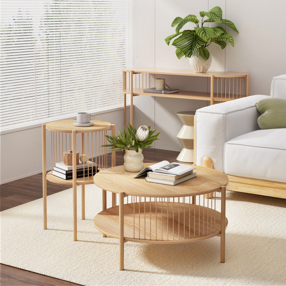 Artiss Coffee Table 2-Tier Round Wood Artiss