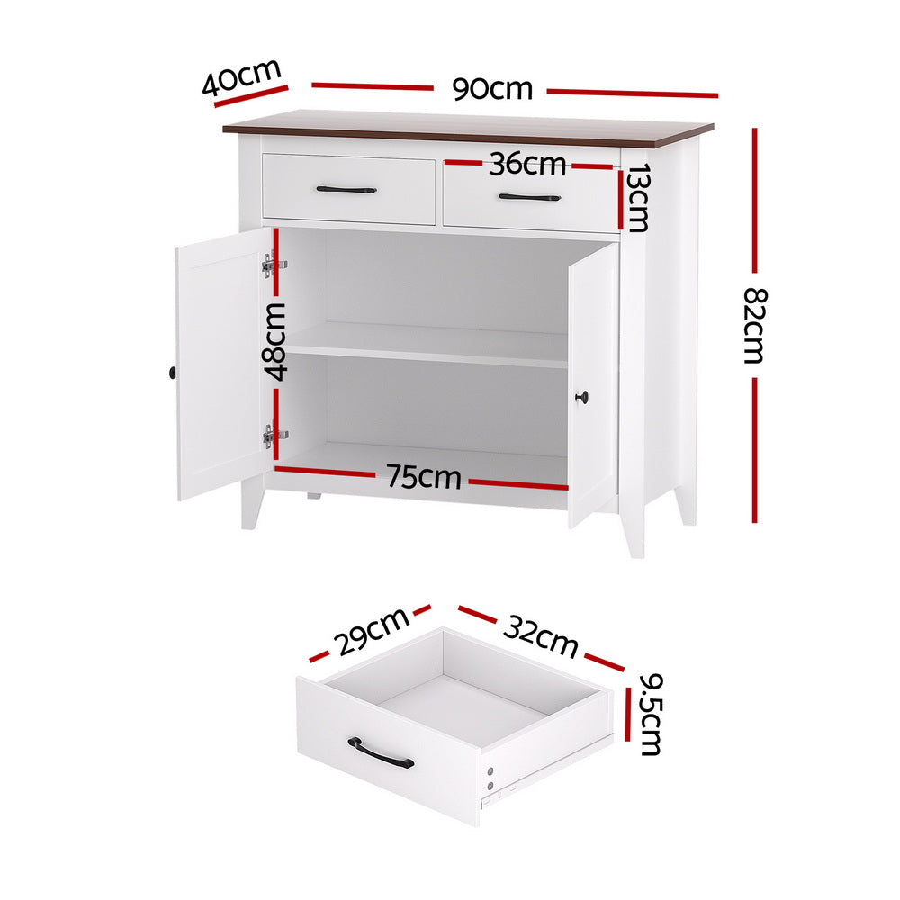Artiss Buffet Sideboard Storage Cabinet Kitchen Cupboard Hallway 2 Drawers White Awezingly