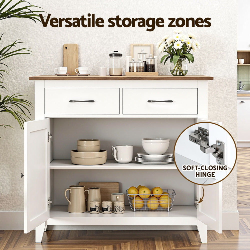 Artiss Buffet Sideboard Storage Cabinet Kitchen Cupboard Hallway 2 Drawers White Awezingly