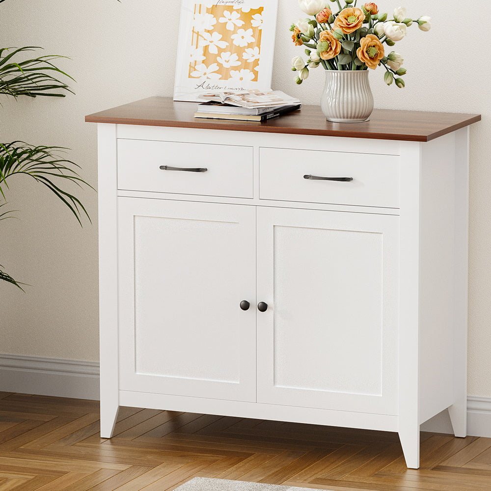 Artiss Buffet Sideboard Storage Cabinet Kitchen Cupboard Hallway 2 Drawers White Awezingly
