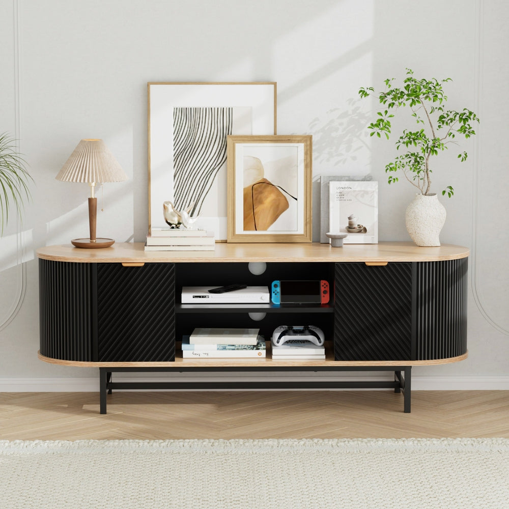 Artiss TV Unit Entertainment Unit Storage Cabinet Black Pine Awezingly