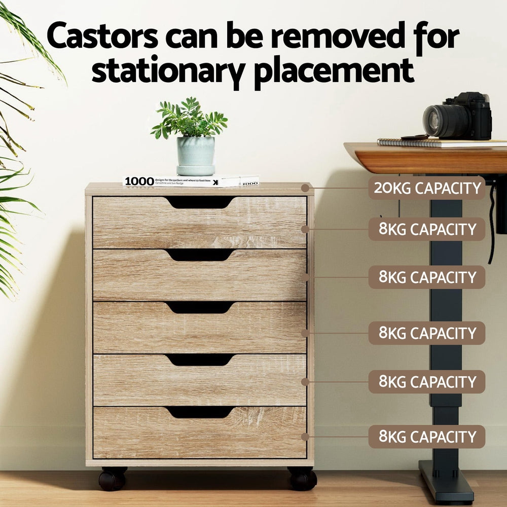 Artiss 5-Drawer Filing Cabinet Mobile Rolling Storage Cabinet Chest of Drawers Stand Scratch Beige Artiss