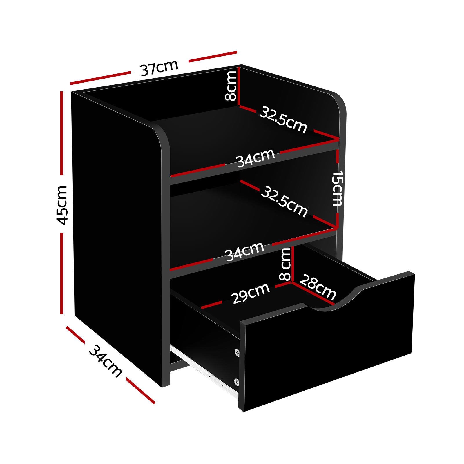 Artiss 2X Bedside Table 1 Drawer with Shelf - FARA Black Artiss