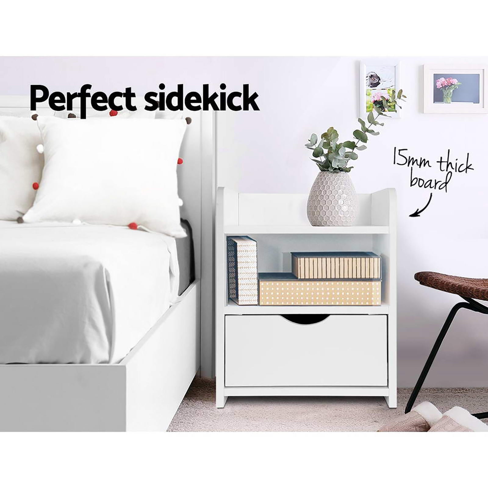 Artiss 2X Bedside Table 1 Drawer with Shelf - FARA White Artiss