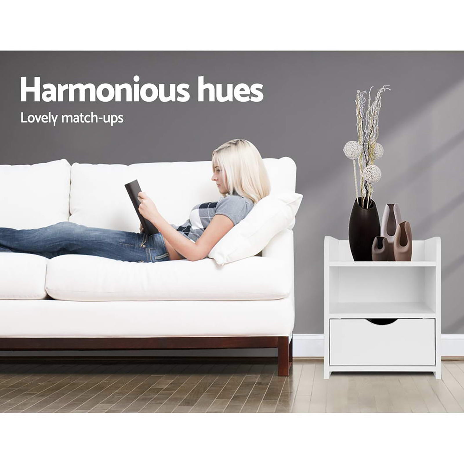 Artiss 2X Bedside Table 1 Drawer with Shelf - FARA White Artiss