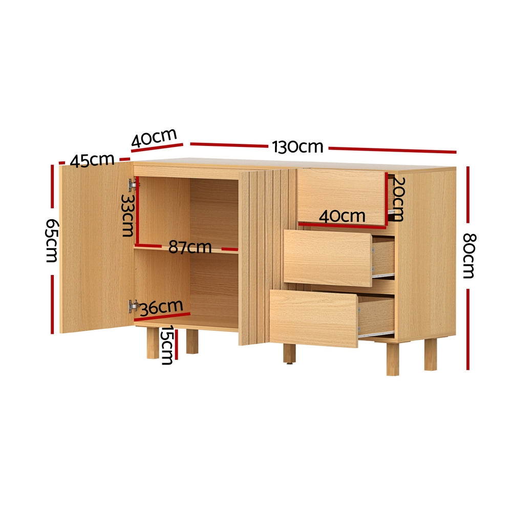 130cm Artiss Buffet Sideboard Cupboard Cabinet Pantry Storage Drawer Pine Artiss