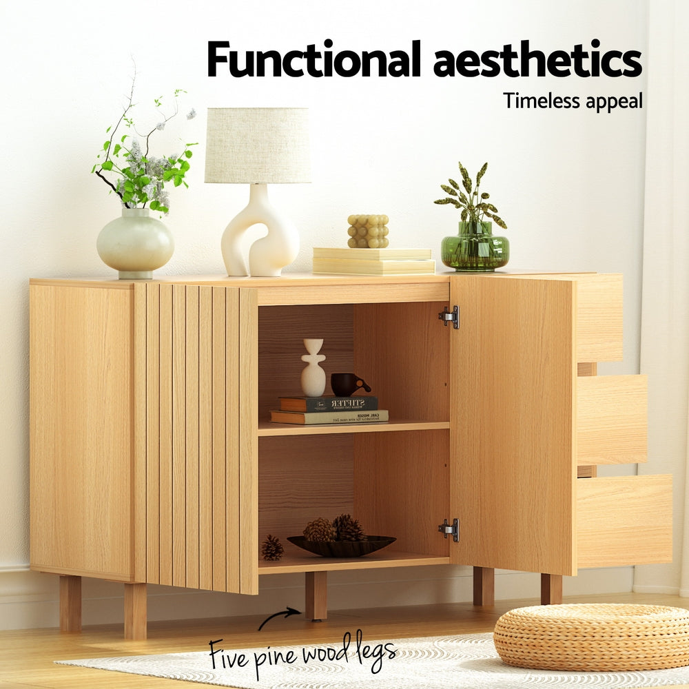 130cm Artiss Buffet Sideboard Cupboard Cabinet Pantry Storage Drawer Pine Artiss