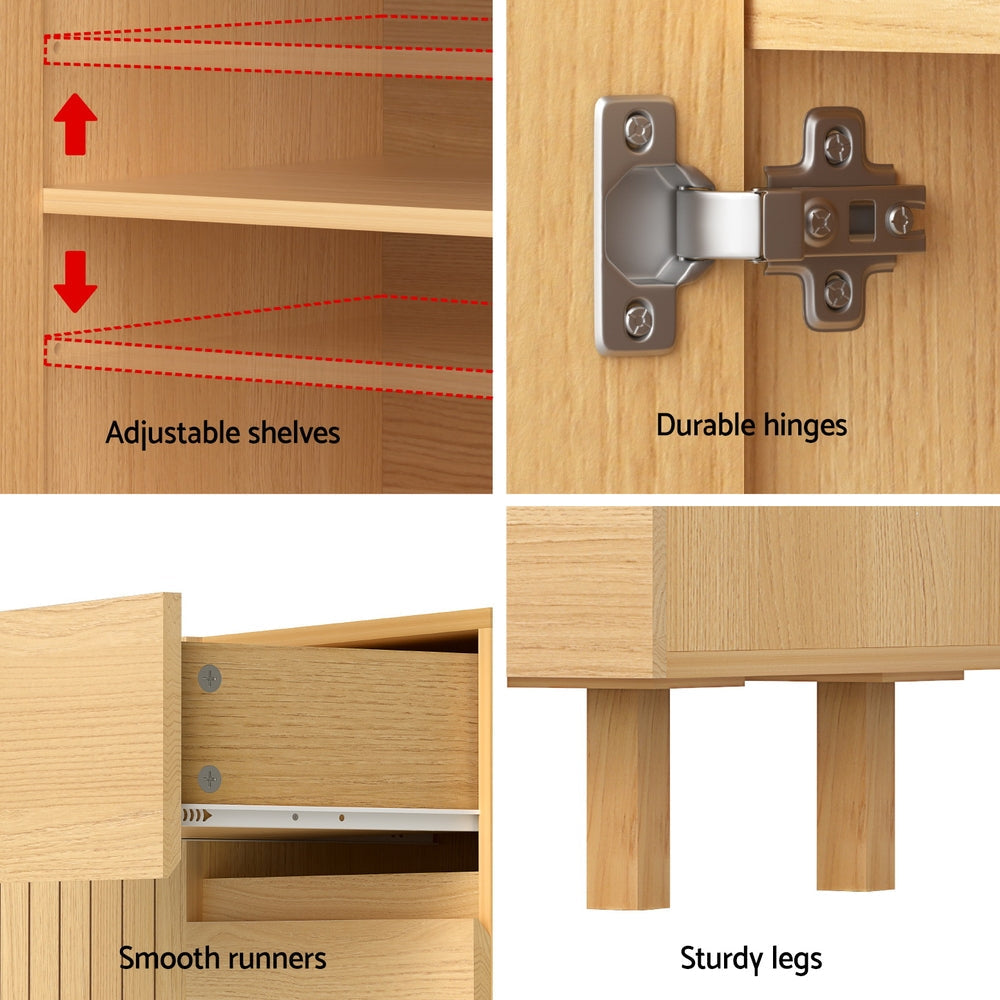 130cm Artiss Buffet Sideboard Cupboard Cabinet Pantry Storage Drawer Pine Artiss