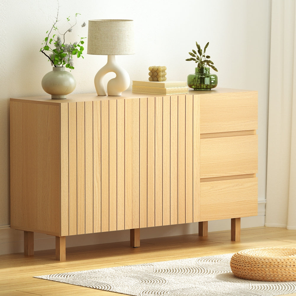 130cm Artiss Buffet Sideboard Cupboard Cabinet Pantry Storage Drawer Pine Artiss