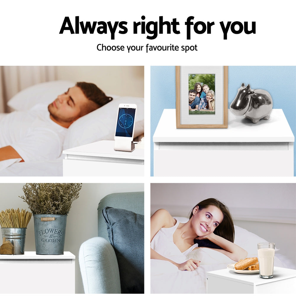 Artiss 2x Bedside Table 2 Drawers - PEPE White Artiss