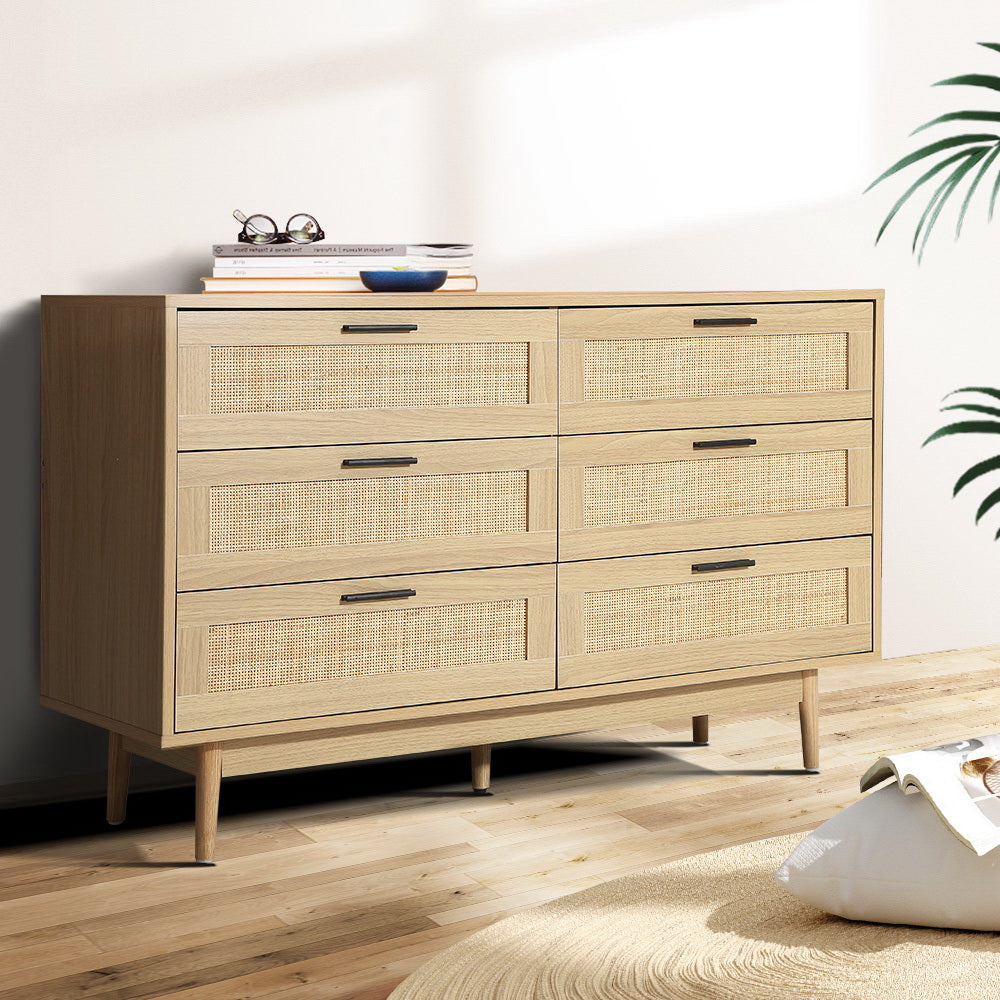 Artiss 6 Chest of Drawers Rattan Tallboy Cabinet Bedroom Clothes Storage Wood Artiss