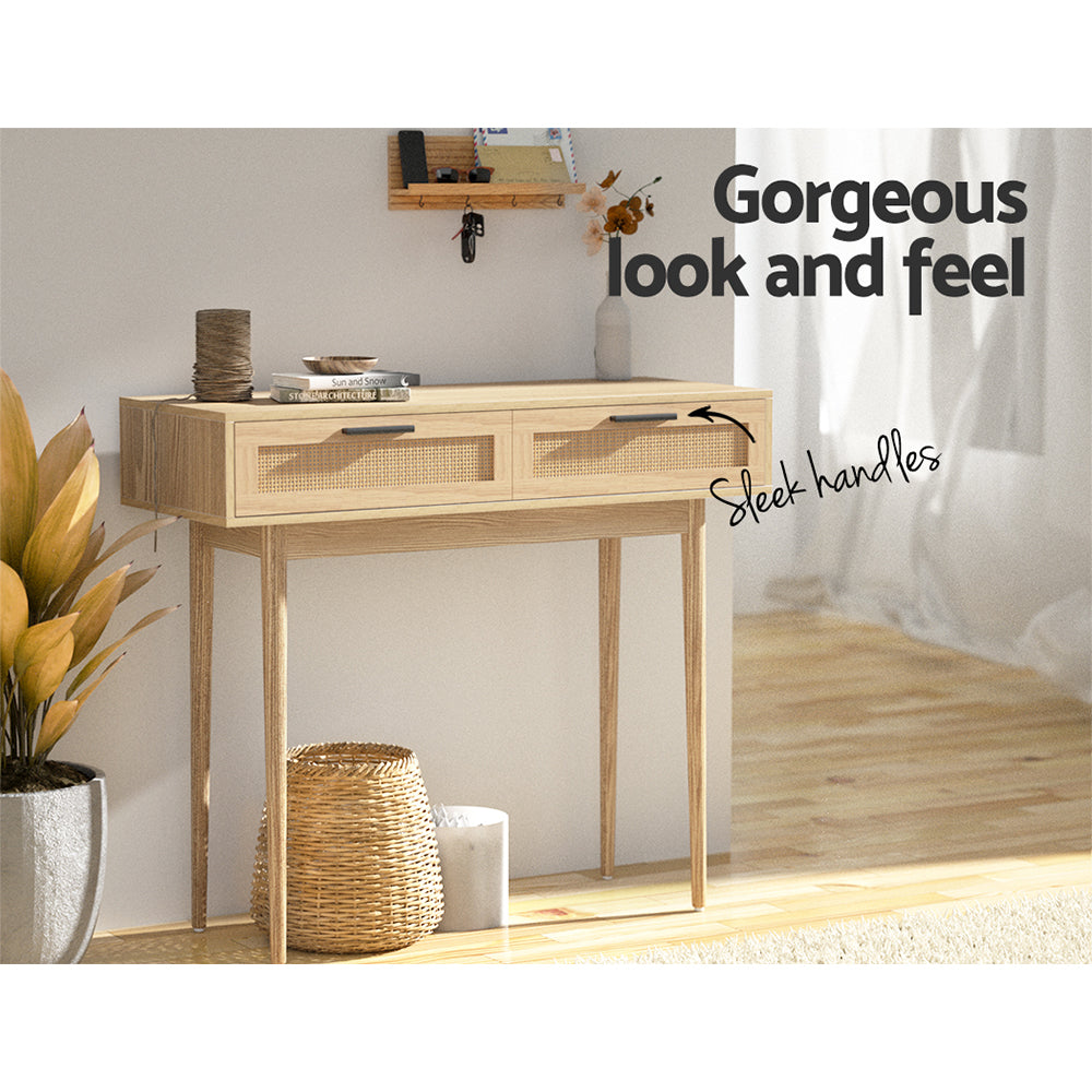 Artiss Rattan Console Table Drawer Storage Hallway Tables Drawers Artiss