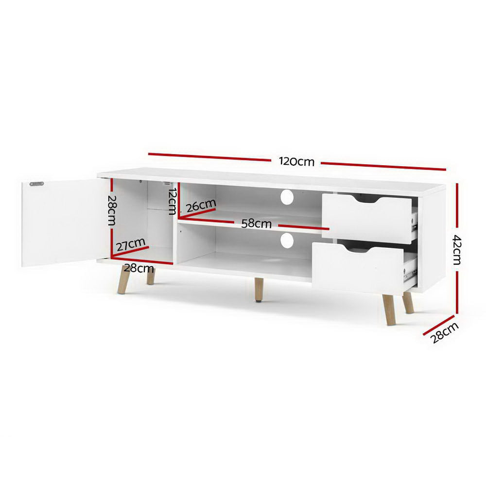 Artiss TV Cabinet Entertainment Unit Stand Wooden Scandinavian 120cm White Artiss