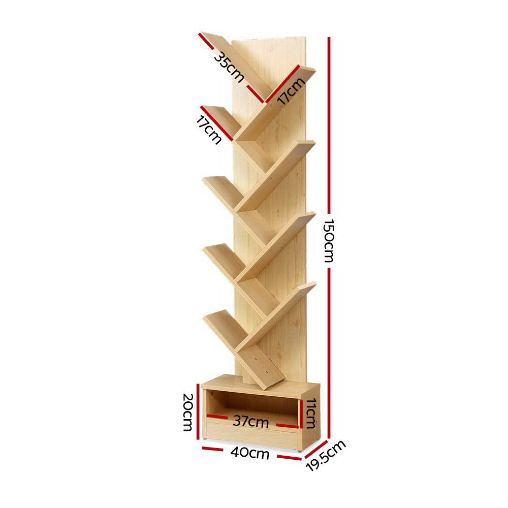 Artiss Display Shelf 9-Shelf Tree Bookshelf - Natural Wood Artiss