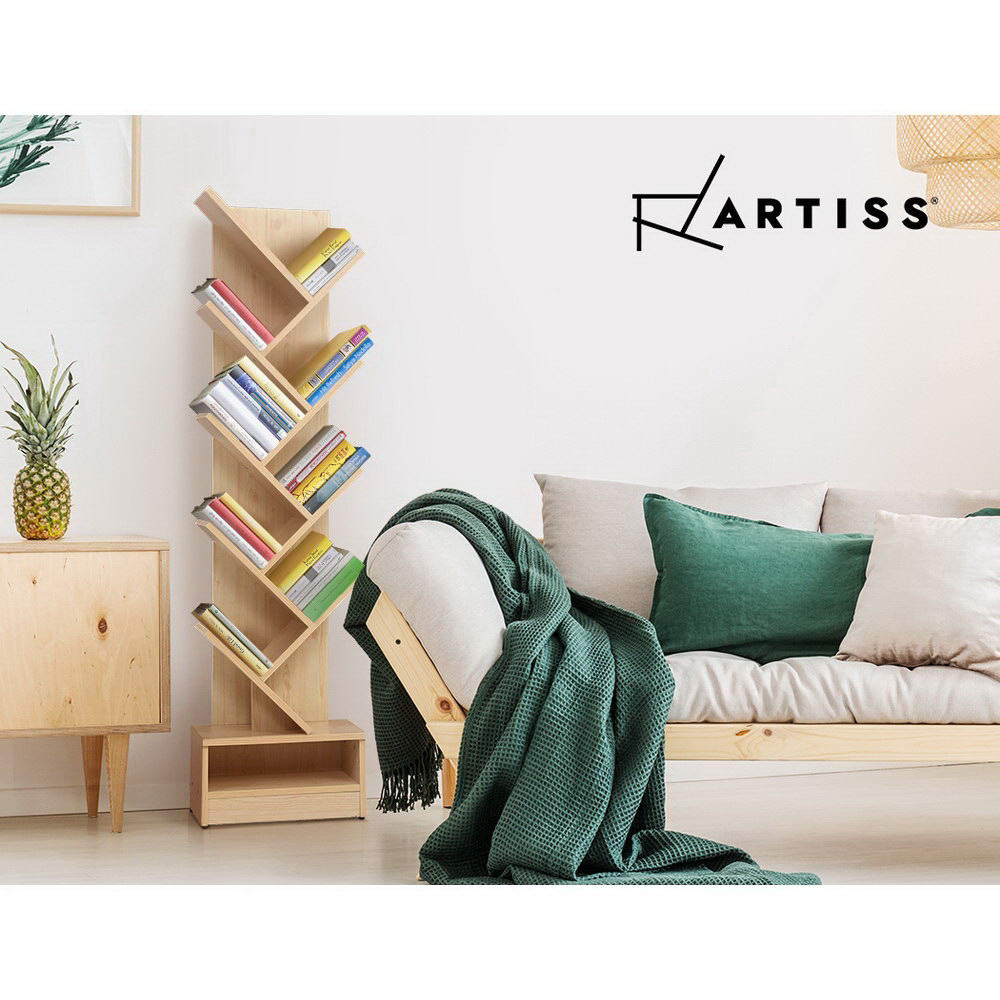Artiss Display Shelf 9-Shelf Tree Bookshelf - Natural Wood Artiss