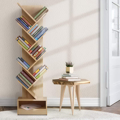 Artiss Display Shelf 9-Shelf Tree Bookshelf - Natural Wood