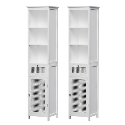 Artiss Bathroom Cabinet Storage X2 White Rattan 161cm