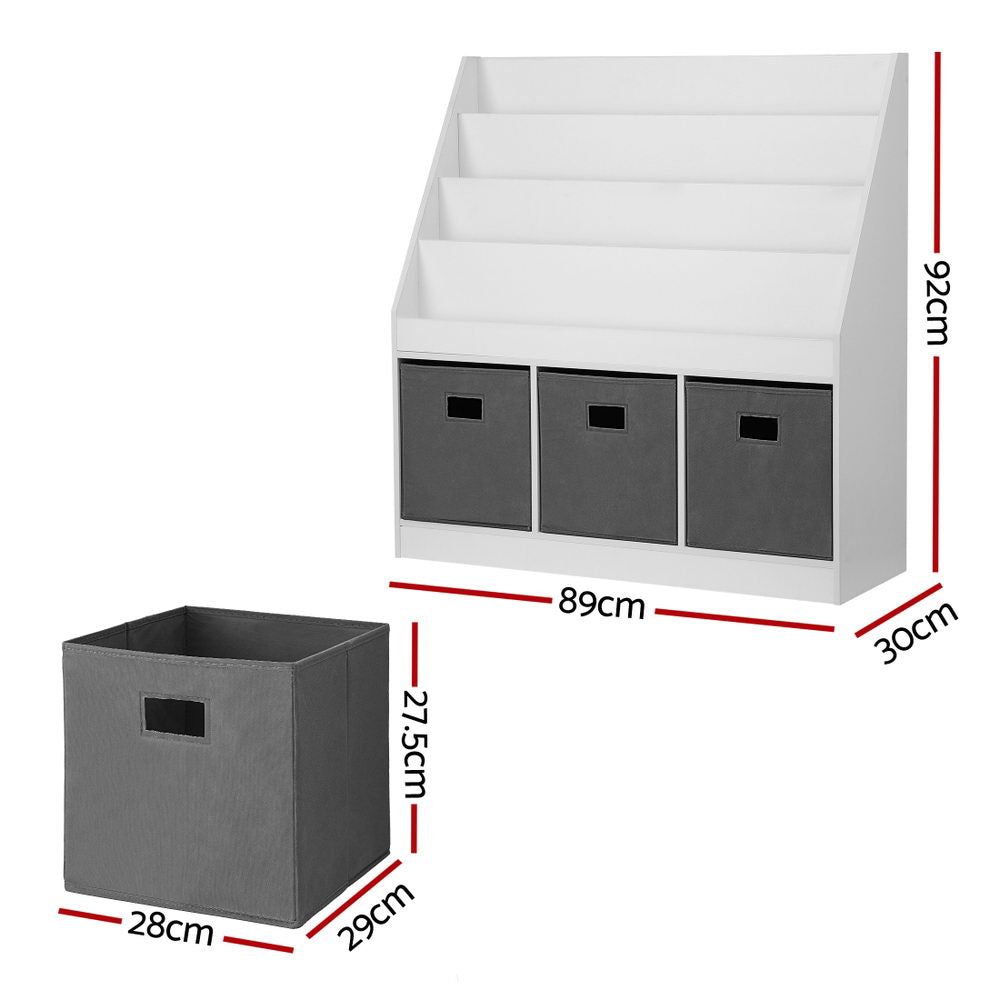 Keezi Kids Bookshelf 4 Tiers Magazine Rack Toy Box Organiser Storage Display Shelf Awezingly