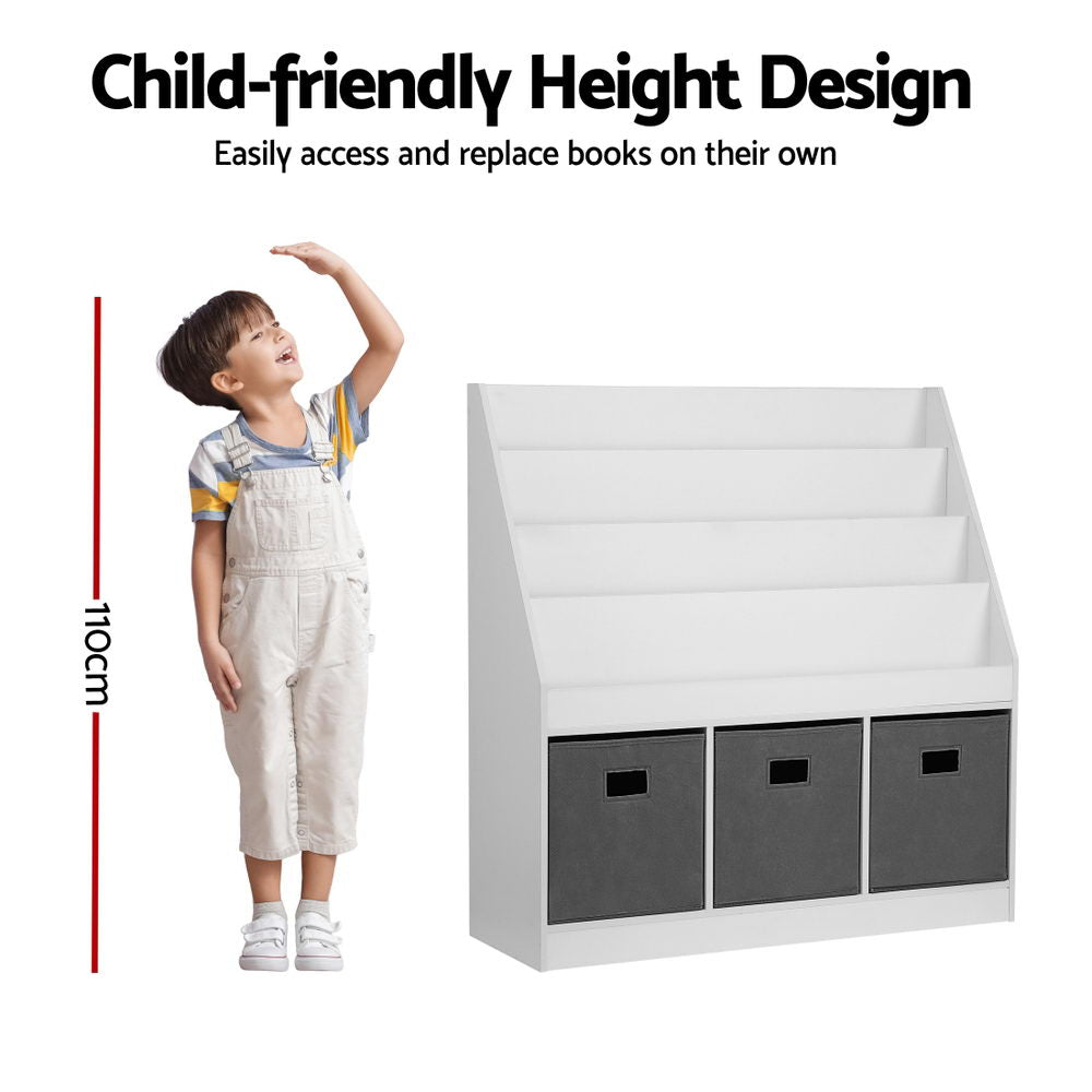 Keezi Kids Bookshelf 4 Tiers Magazine Rack Toy Box Organiser Storage Display Shelf Awezingly