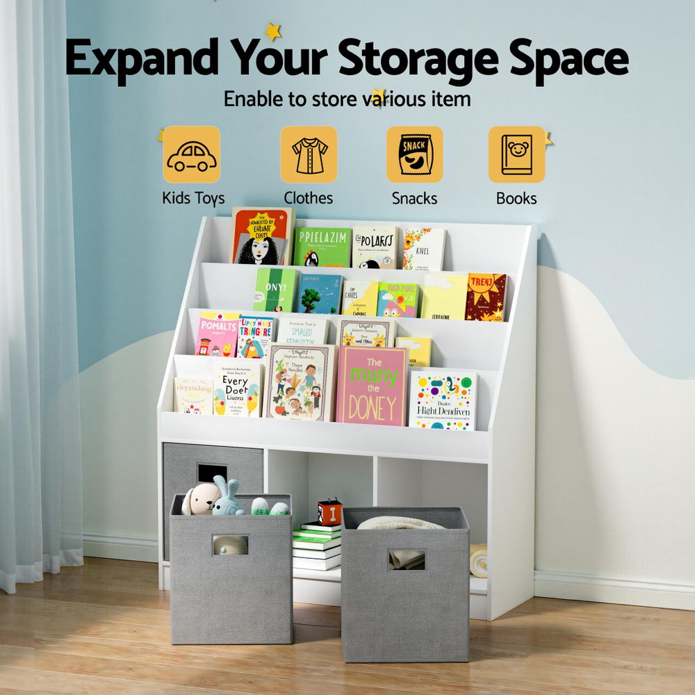 Keezi Kids Bookshelf 4 Tiers Magazine Rack Toy Box Organiser Storage Display Shelf Awezingly