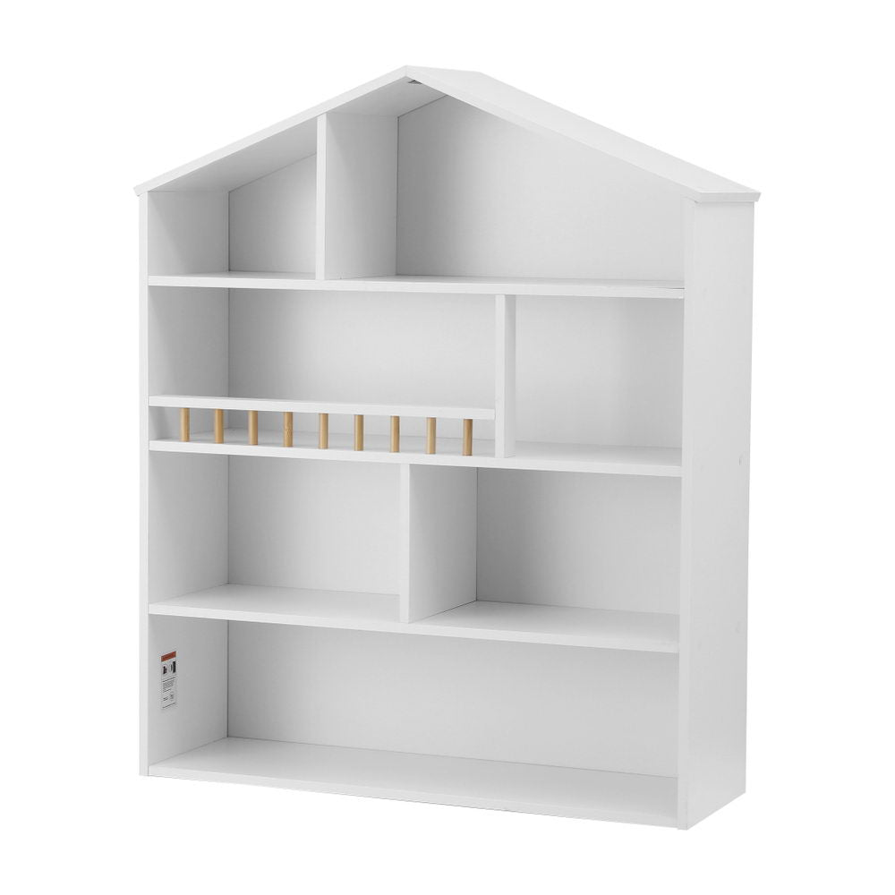 Keezi 4 Tiers Kids Bookshelf Wooden Bookcase Display Storage Organiser Cabinet White Awezingly