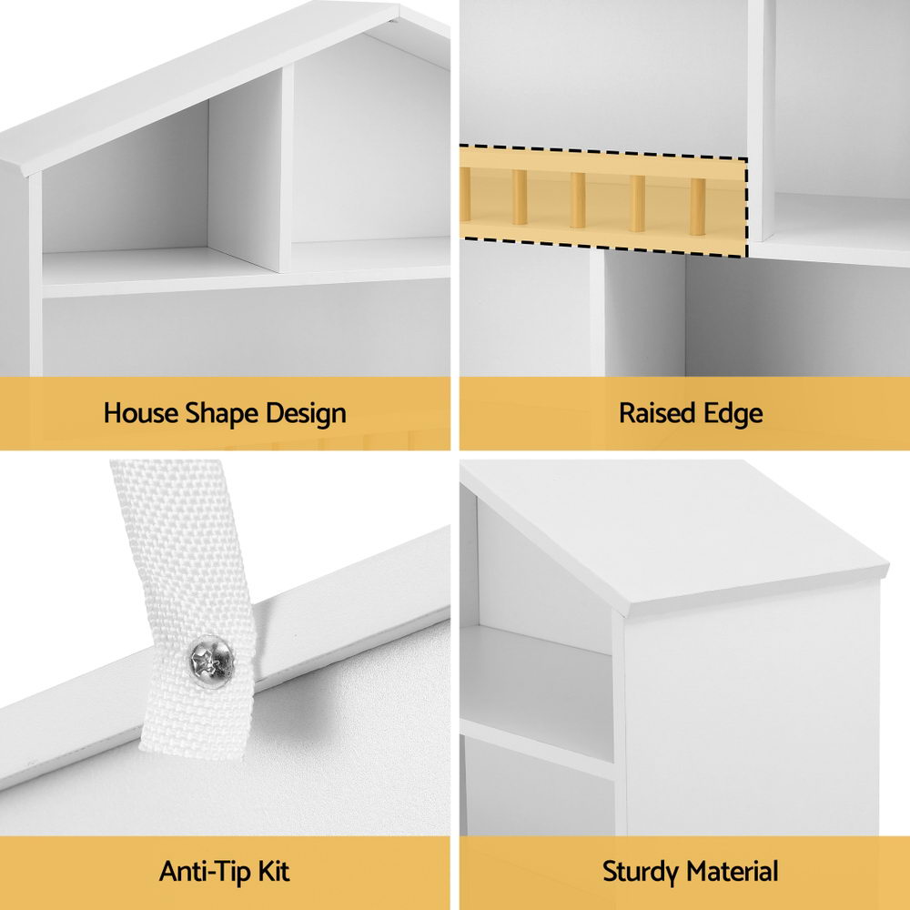 Keezi 4 Tiers Kids Bookshelf Wooden Bookcase Display Storage Organiser Cabinet White Awezingly