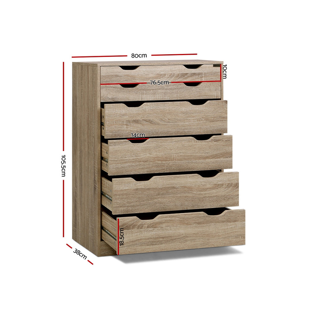 Artiss 6 Chest of Drawers Tallboy Dresser Table Storage Cabinet Oak Bedroom Artiss