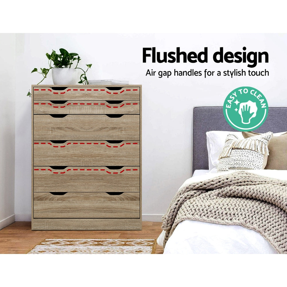 Artiss 6 Chest of Drawers Tallboy Dresser Table Storage Cabinet Oak Bedroom Artiss