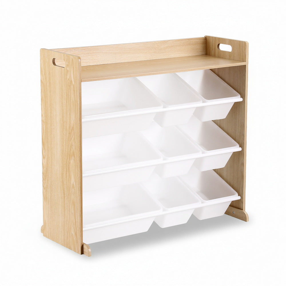 Keezi Kids Toy Box 9 Bins Bookshelf Organiser Display Shelf Storage Rack Wooden Awezingly