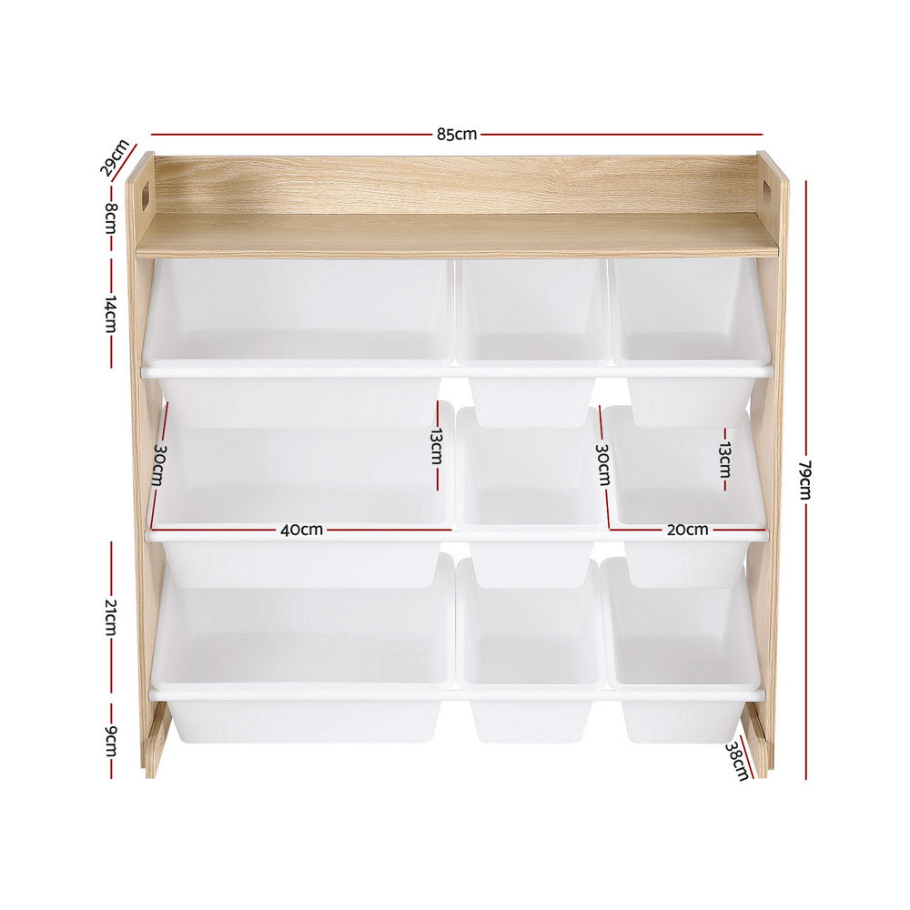 Keezi Kids Toy Box 9 Bins Bookshelf Organiser Display Shelf Storage Rack Wooden Awezingly
