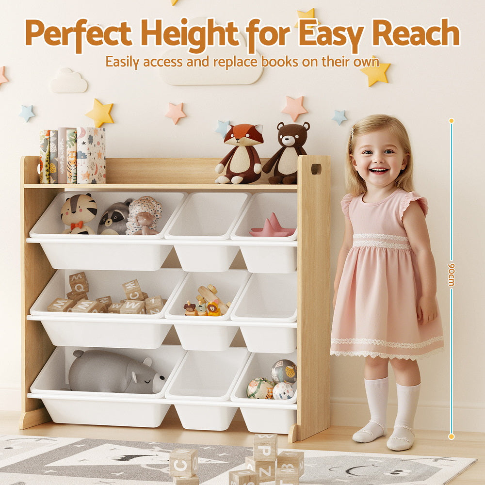 Keezi Kids Toy Box 9 Bins Bookshelf Organiser Display Shelf Storage Rack Wooden Awezingly