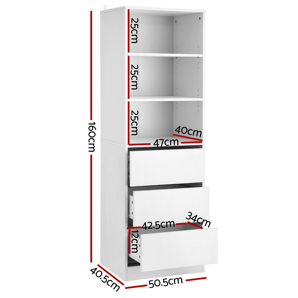 Artiss 3 Chest of Drawers Tallboy Cabinet White Artiss