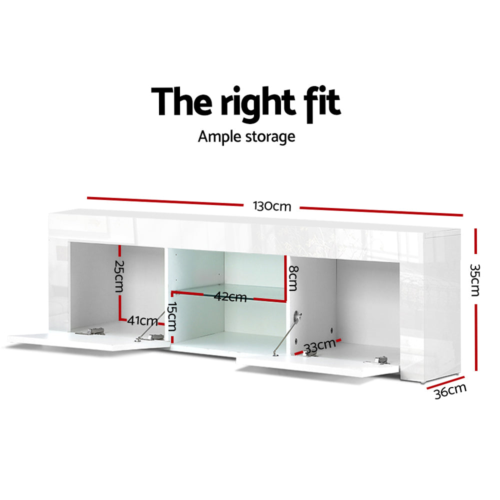 Artiss 130cm High Gloss TV Stand Entertainment Unit Tempered Glass Shelf White Artiss