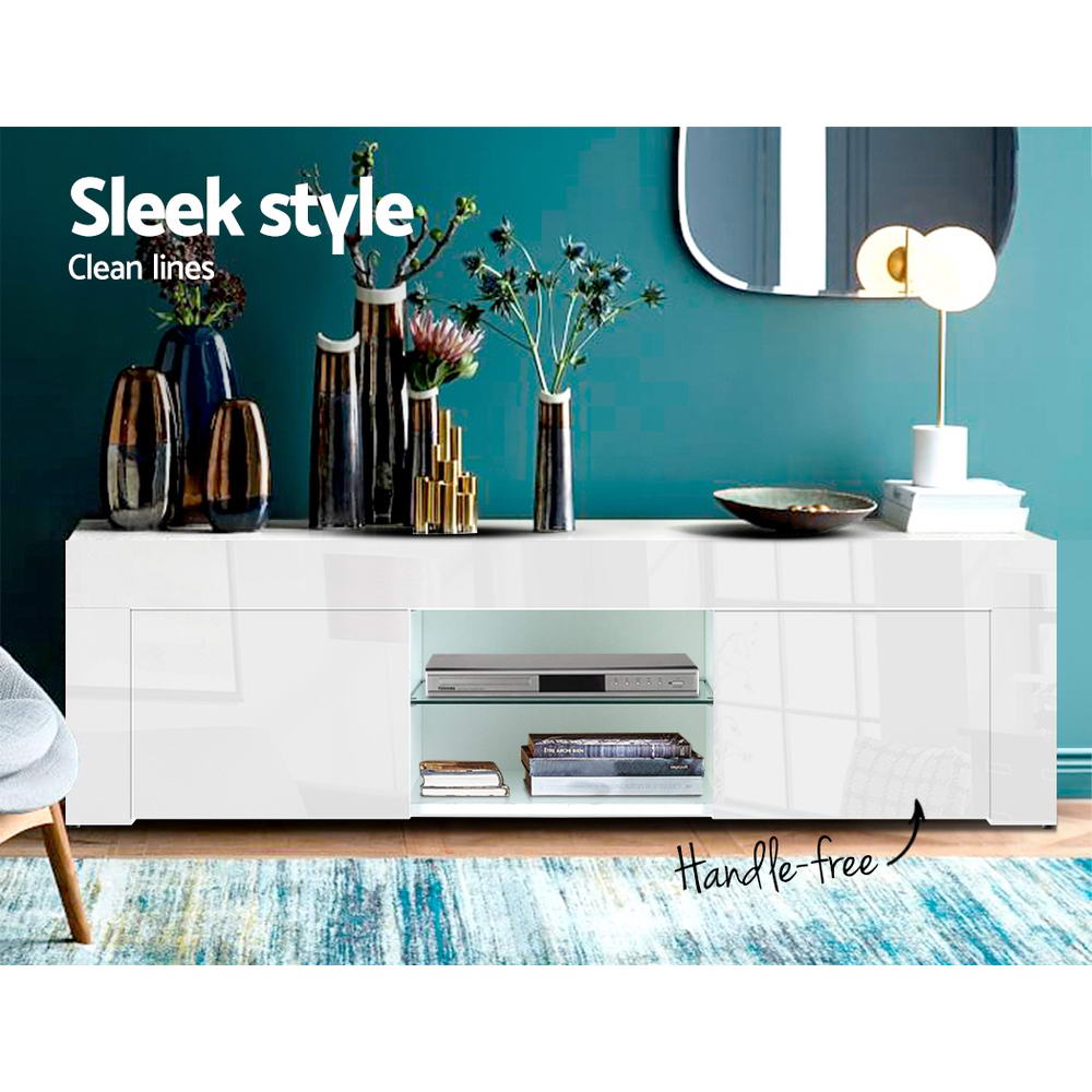 Artiss 130cm High Gloss TV Stand Entertainment Unit Tempered Glass Shelf White Artiss