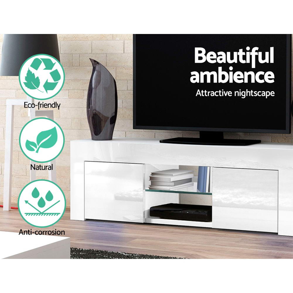 Artiss 130cm High Gloss TV Stand Entertainment Unit Tempered Glass Shelf White Artiss