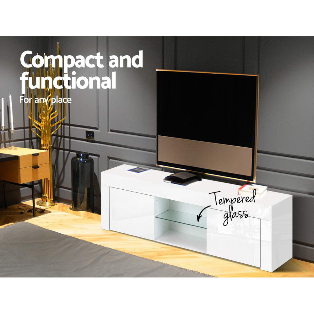 Artiss 130cm High Gloss TV Stand Entertainment Unit Tempered Glass Shelf White Artiss