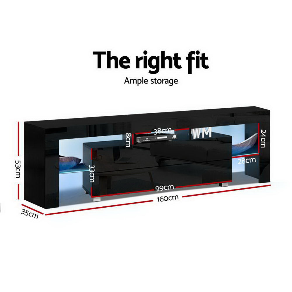 Artiss TV Cabinet Entertainment Unit Stand RGB LED Gloss Furniture 160cm Black Artiss