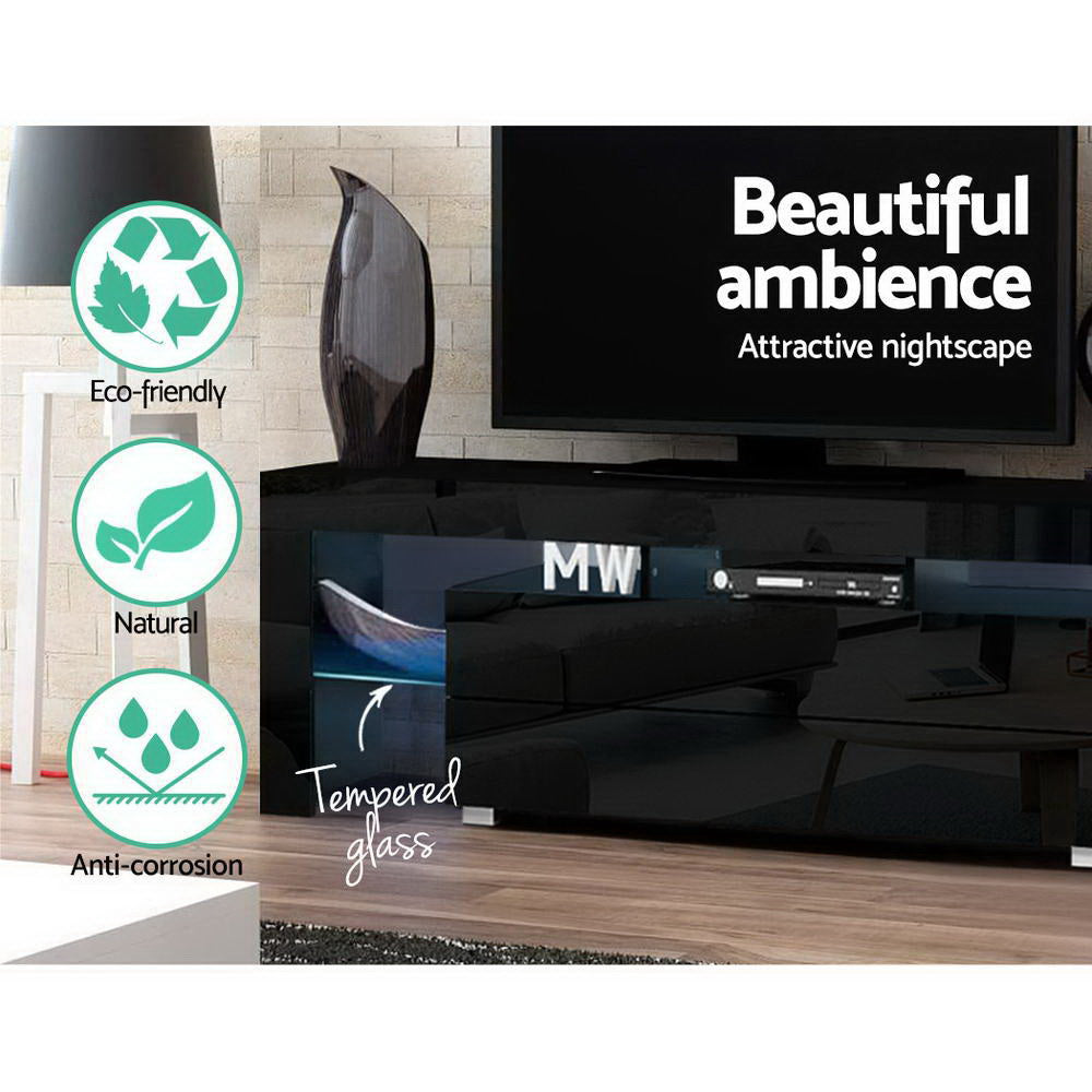 Artiss TV Cabinet Entertainment Unit Stand RGB LED Gloss Furniture 160cm Black Artiss