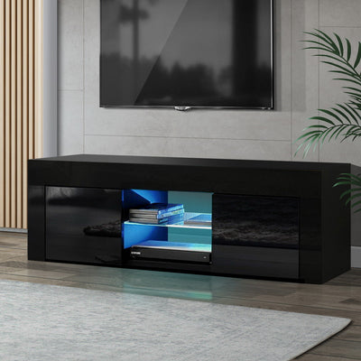 Artiss 130cm RGB LED TV Stand Cabinet Entertainment Unit Gloss Black
